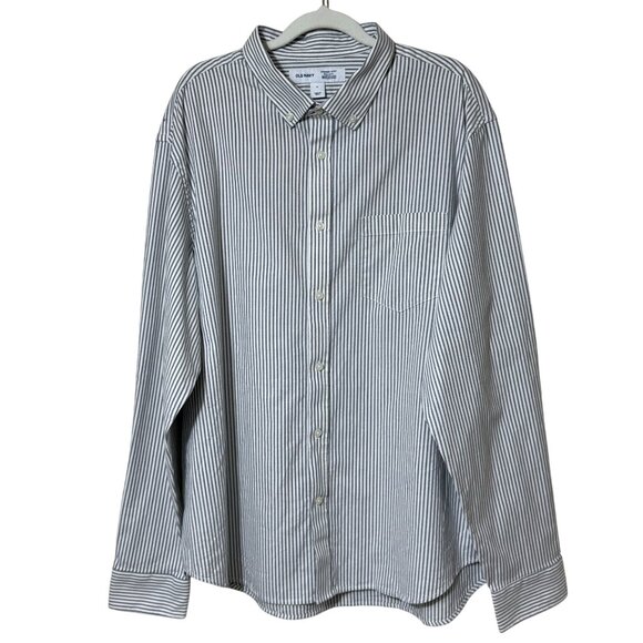 Old Navy Everyday Button Front Shirt Built-In-Flex Oxford Gray Stripe Mens XL - Picture 1 of 9